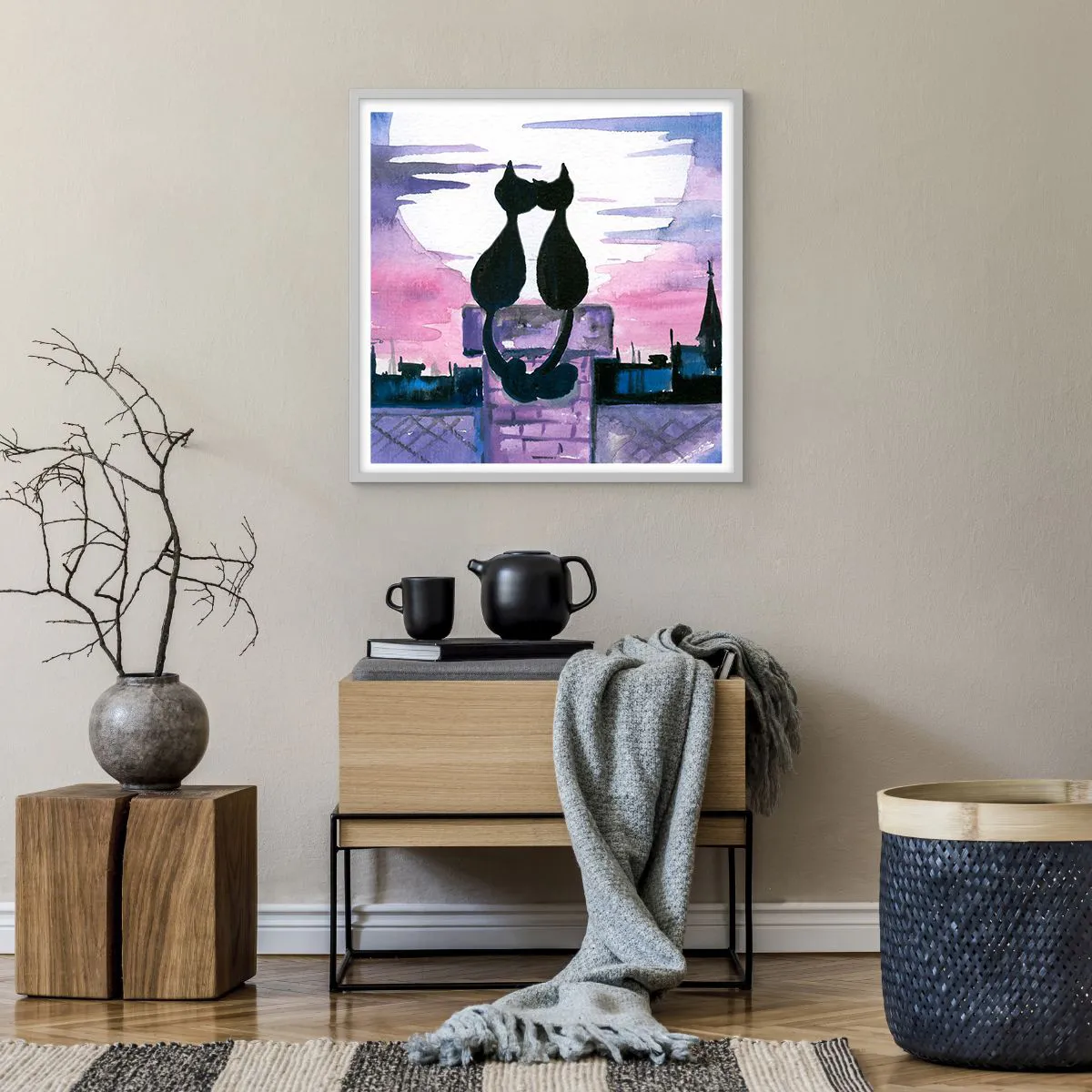 Affiche dans un cadre blanc - Poster - Rendez-vous sous la lune - 60x60 cm