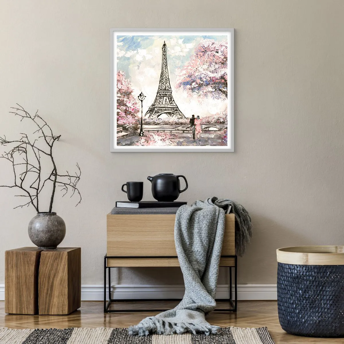 Affiche dans un cadre blanc - Poster - Balade d'avril à Paris - 60x60 cm