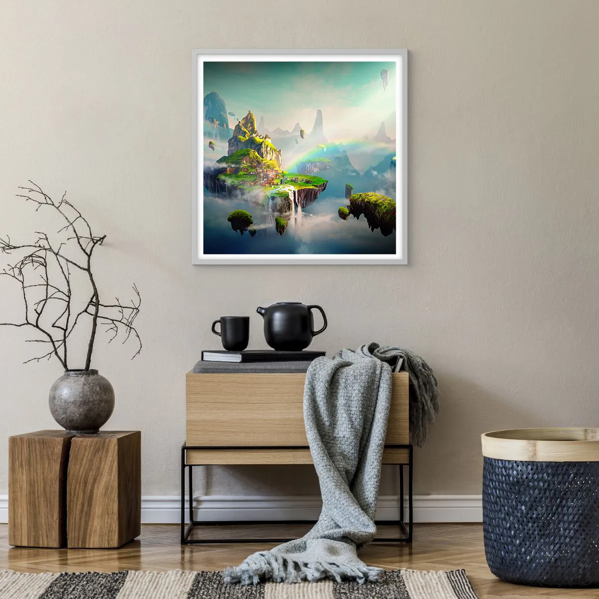 Poster in einem weißen Rahmen - Mitten am Himmel - glückliche Inseln - 60x60 cm