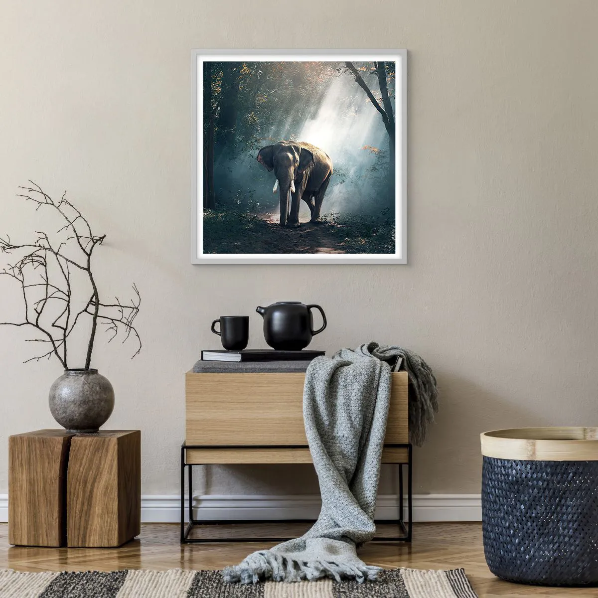 Plakát v bílém rámu - Klidná procházka - 60x60 cm