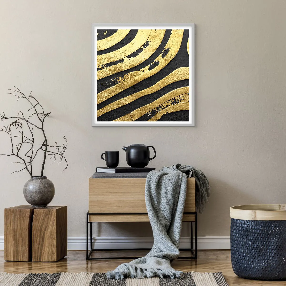 Plakát v bílém rámu - Vše plyne - 60x60 cm