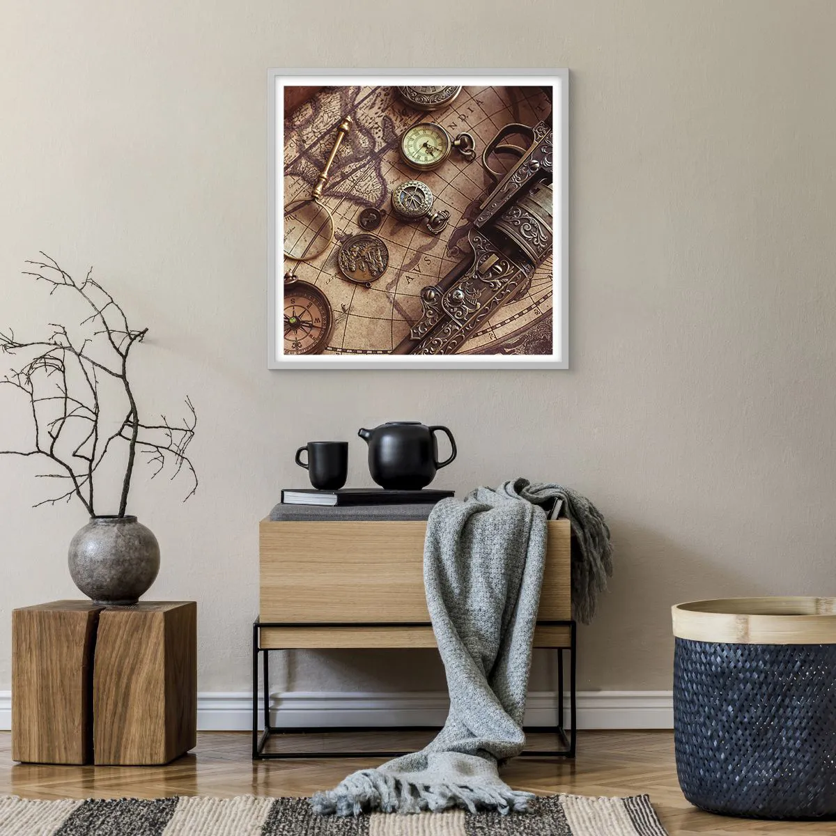 Affiche dans un cadre blanc - Poster - L'aventure appelle - 60x60 cm