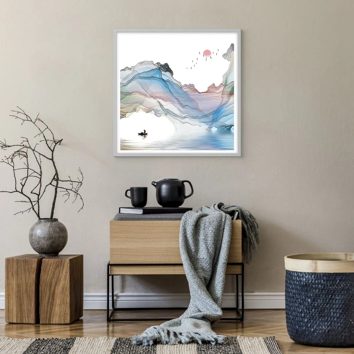 Pôster em moldura branca - Em direção às montanhas de cristal - 60x60 cm