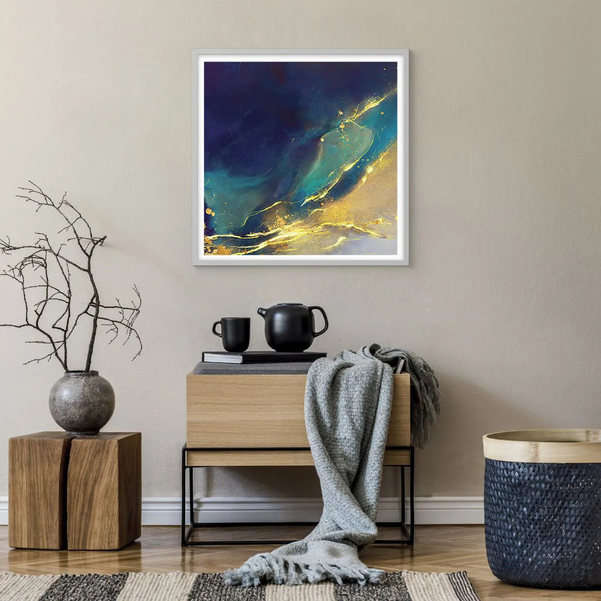 Poster in einem weißen Rahmen - Der goldene Teich - 60x60 cm