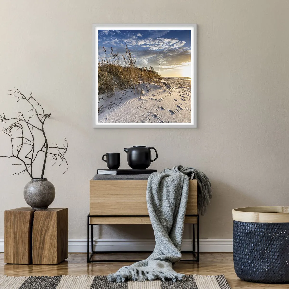 Poster in een witte lijst - Een uitnodiging voor een wandeling - 60x60 cm