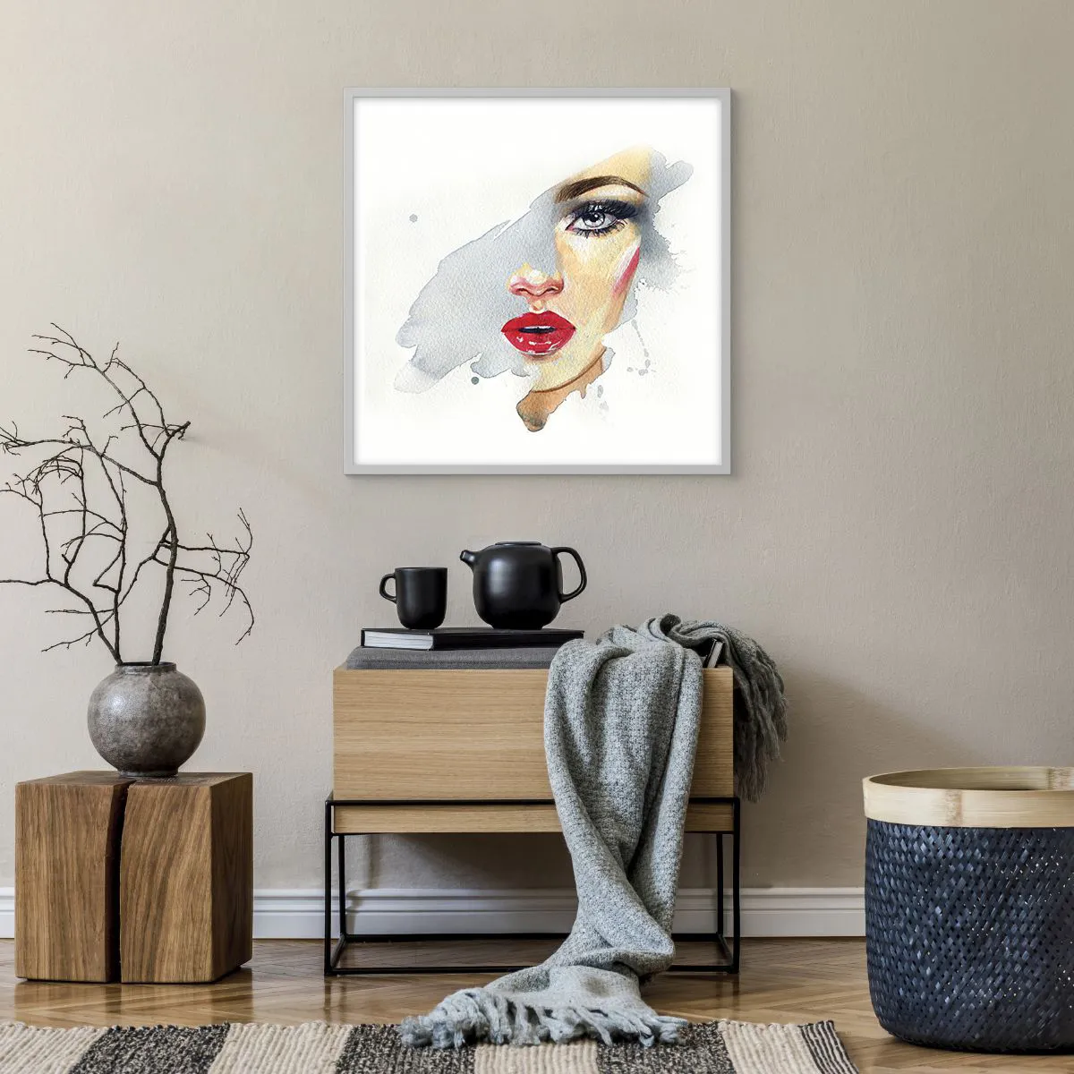 Plakat w białej ramie - Odbicie w kropli wody - 60x60 cm