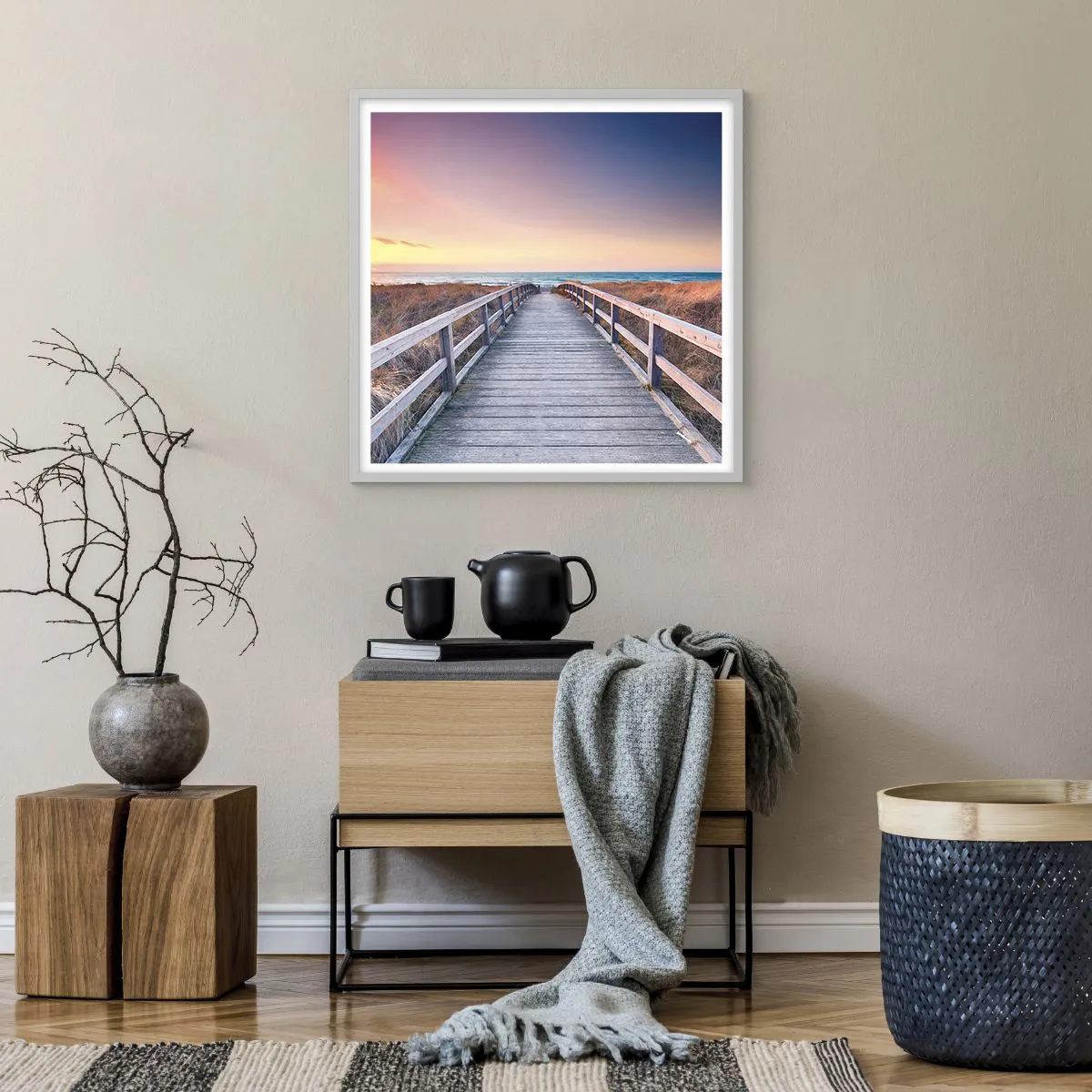 Poster in white frmae - Baltic Evening Aurora - 60x60 cm