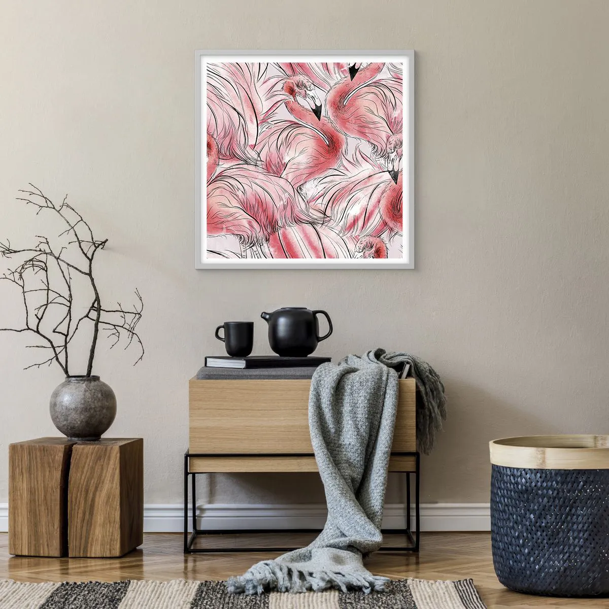 Plakát v bílém rámu - Ptačí corps de ballet - 60x60 cm