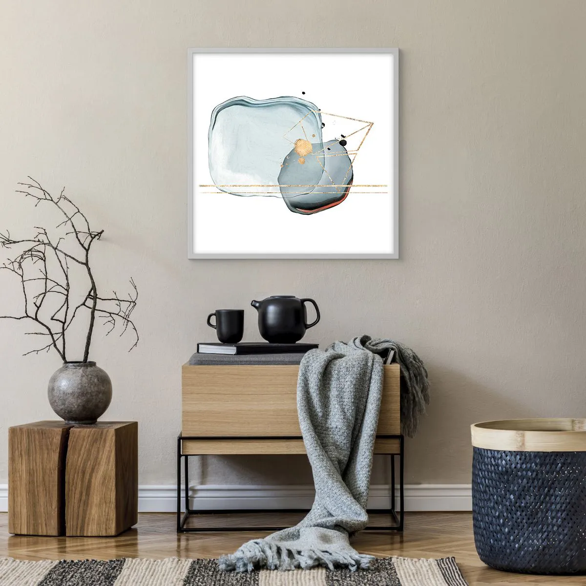 Poster in een witte lijst - Een studie van druppels - 60x60 cm