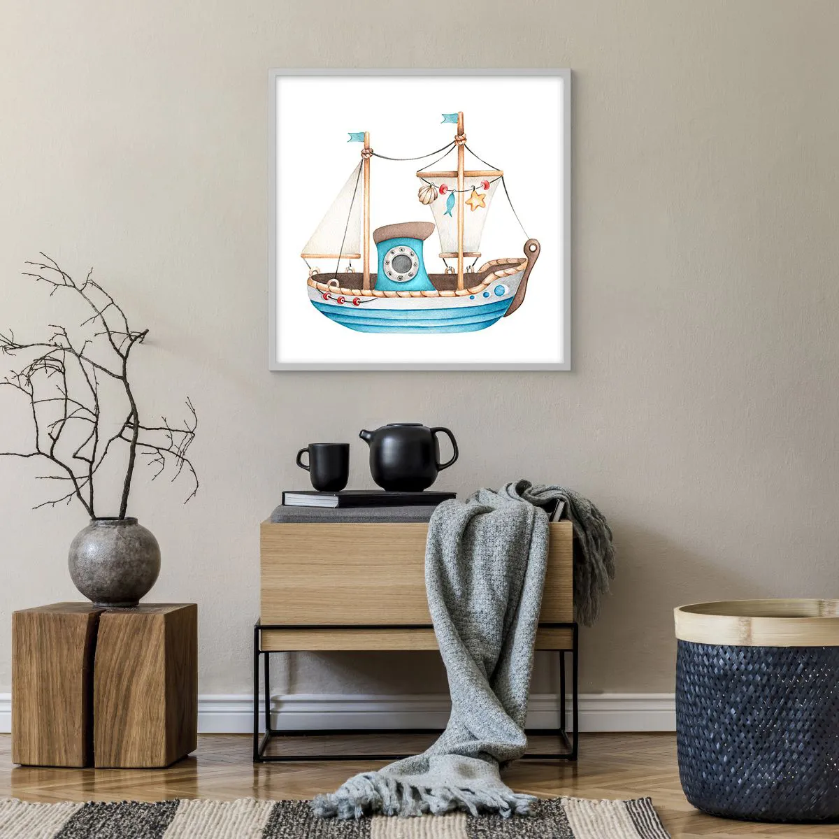 Poszter fekete keretben - Ahoj, kaland! - 60x60 cm