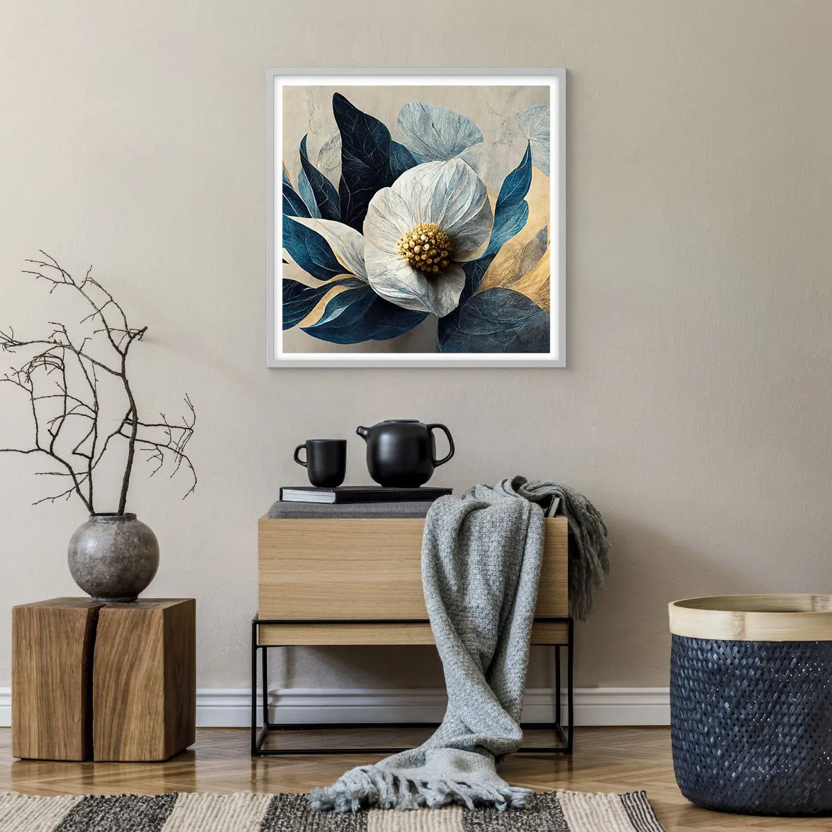 Plakát v bílém rámu - Zlaté srdce - 60x60 cm