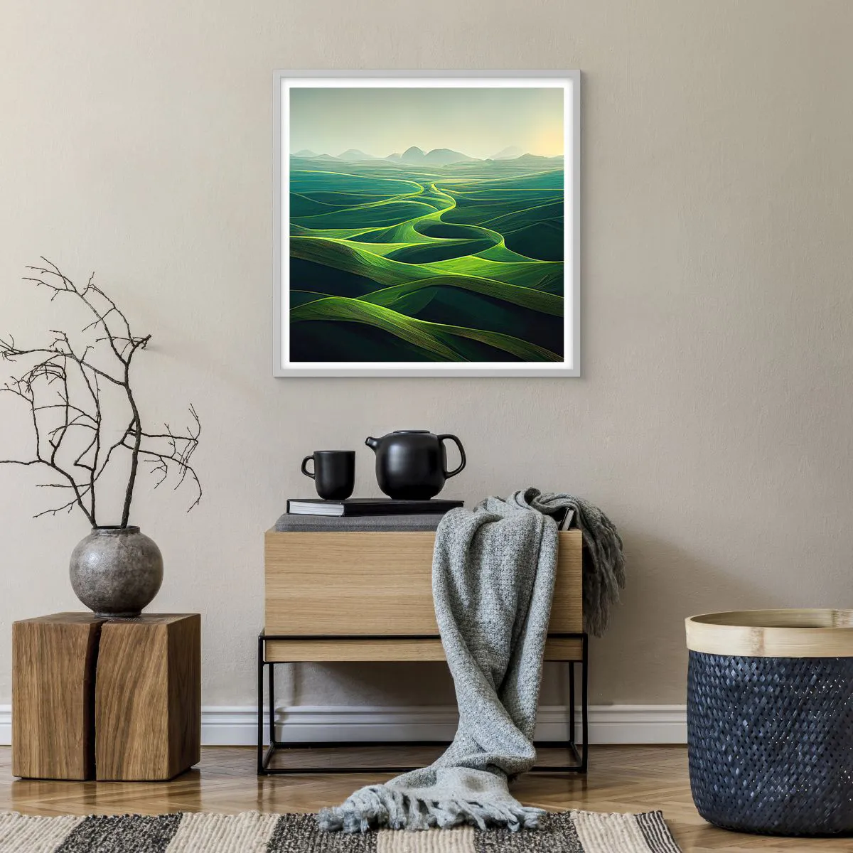 Poster in einem weißen Rahmen - In den grünen Tälern - 60x60 cm