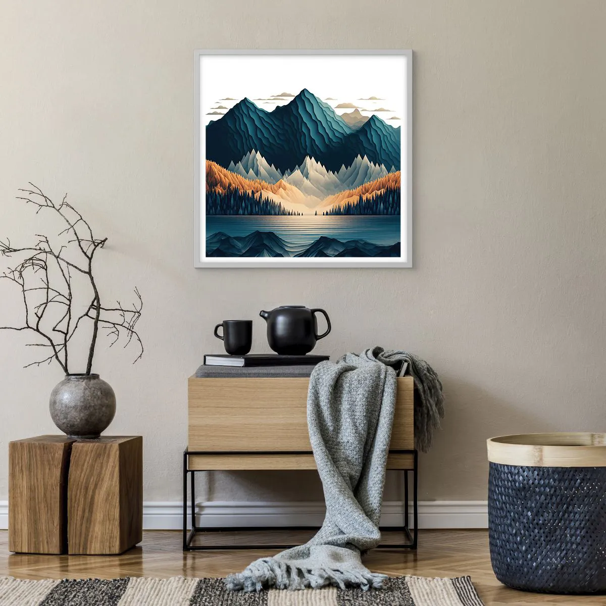 Poster in einem weißen Rahmen - Perfekte Berglandschaft - 60x60 cm