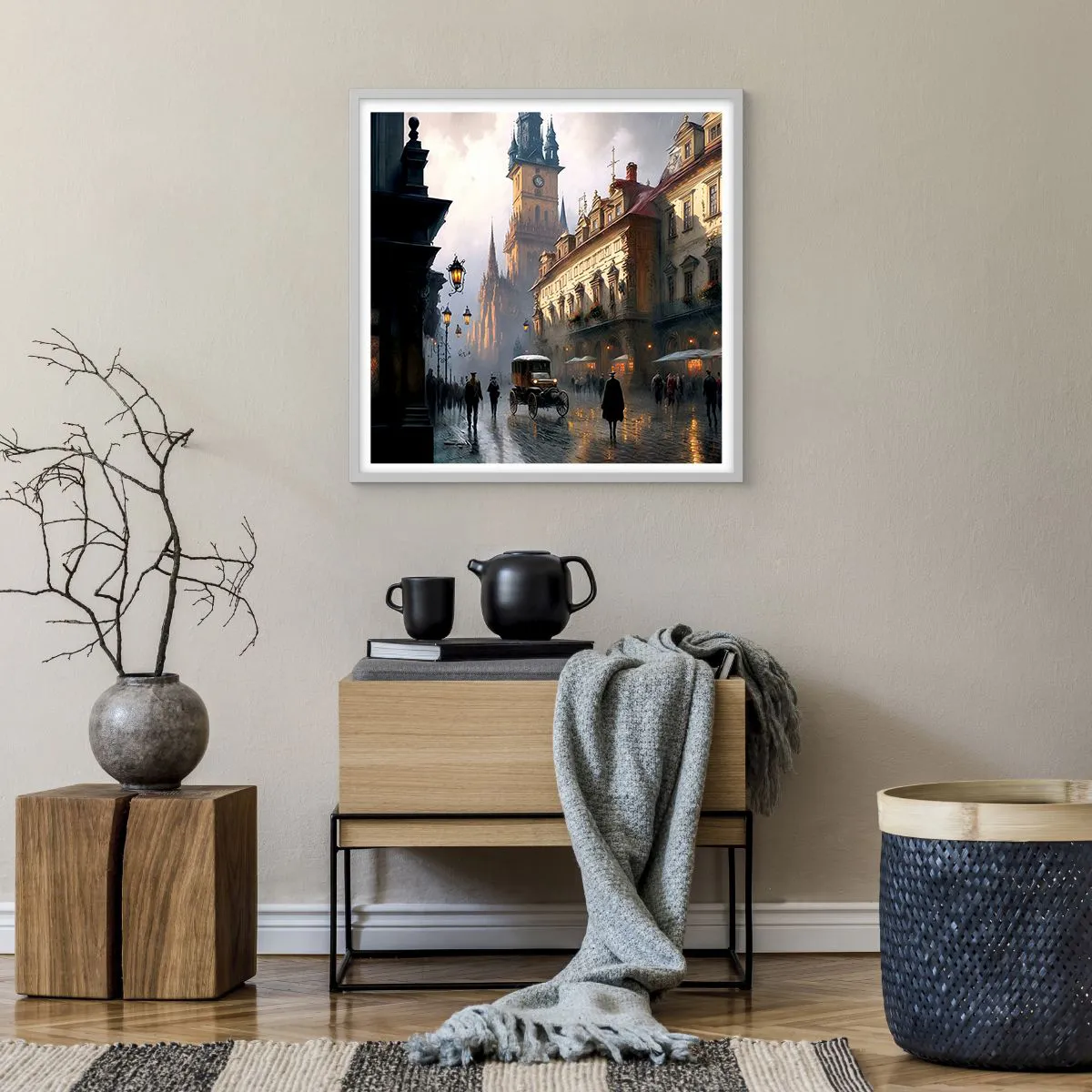 Plakat w białej ramie - Czar praskiego wieczoru - 60x60 cm