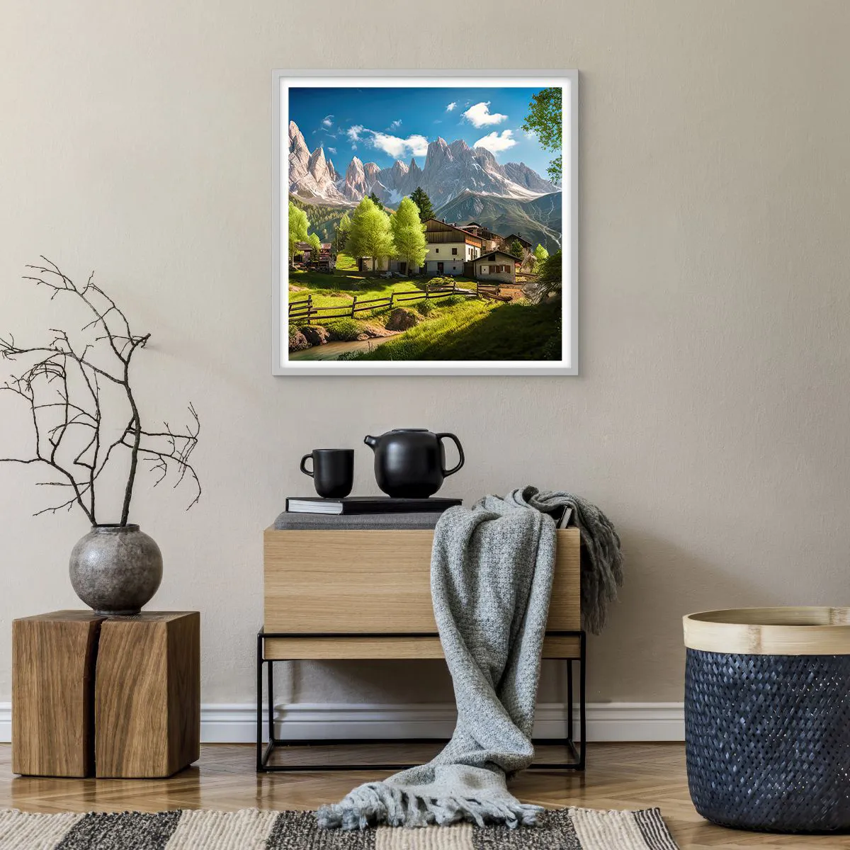 Poszter fekete keretben - Alpesi idill - 60x60 cm