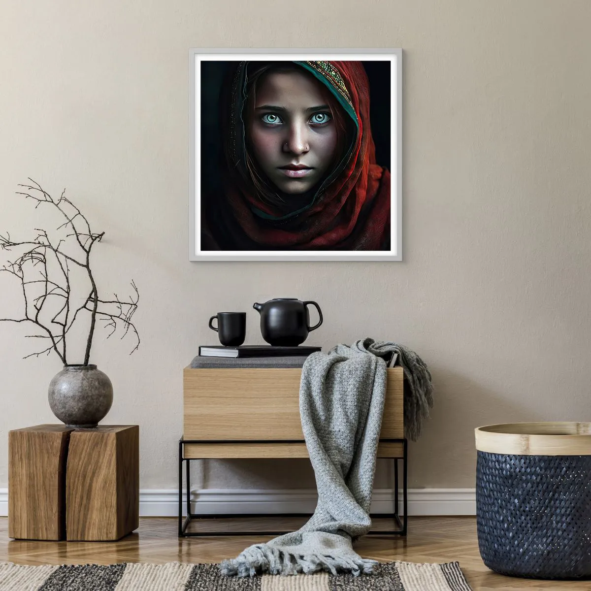 Poster in een witte lijst - Oosterse prinses - 60x60 cm