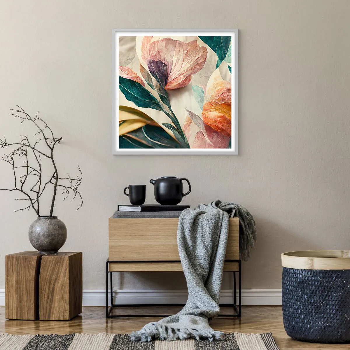 Affiche dans un cadre blanc - Poster - Fleurs des îles du sud - 60x60 cm