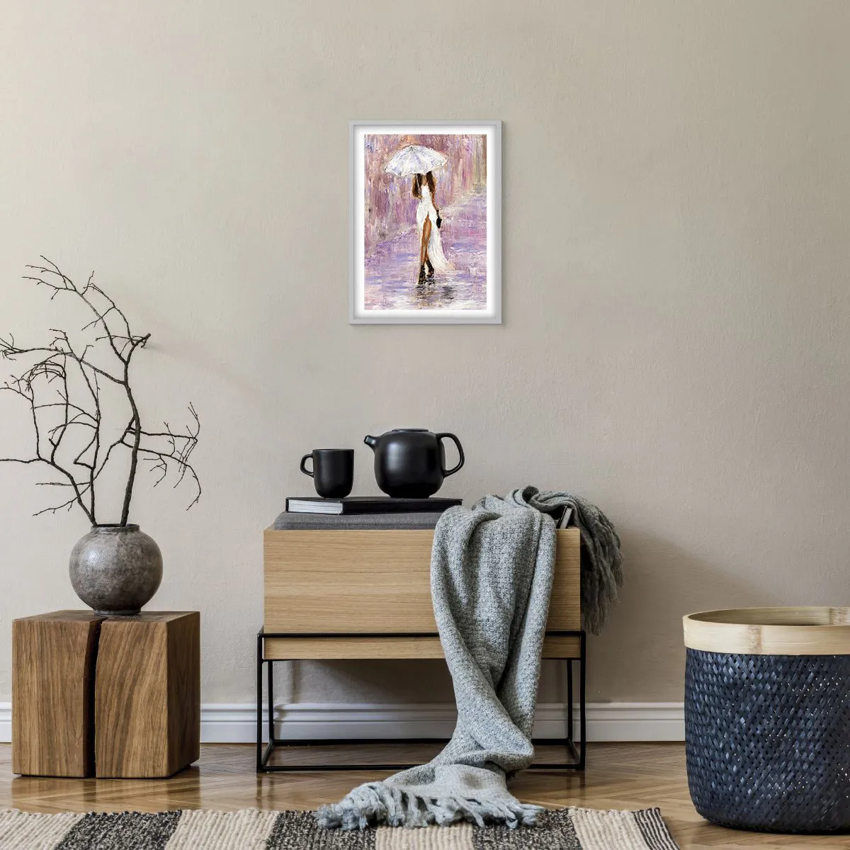 Poster in einem weißen Rahmen - Im lila Regen - 30x40 cm