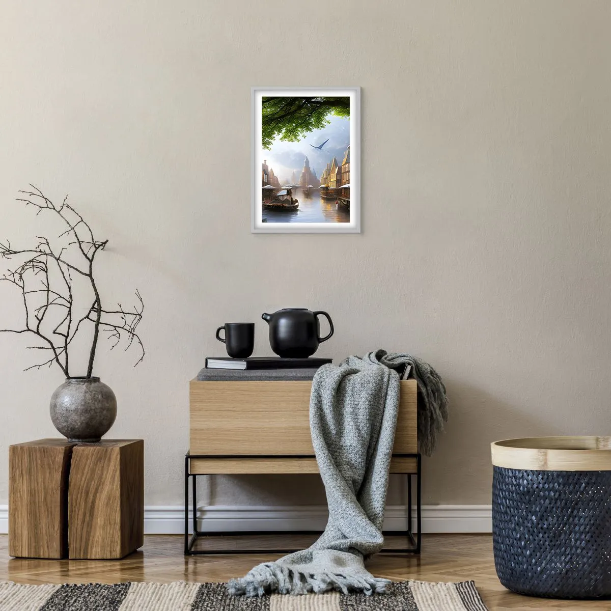 Plagát v bielom ráme - Holandská mestská krajinka - 30x40 cm