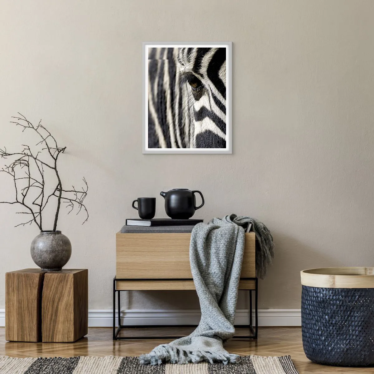 Affiche dans un cadre blanc - Poster - Portrait en rayure - 40x50 cm