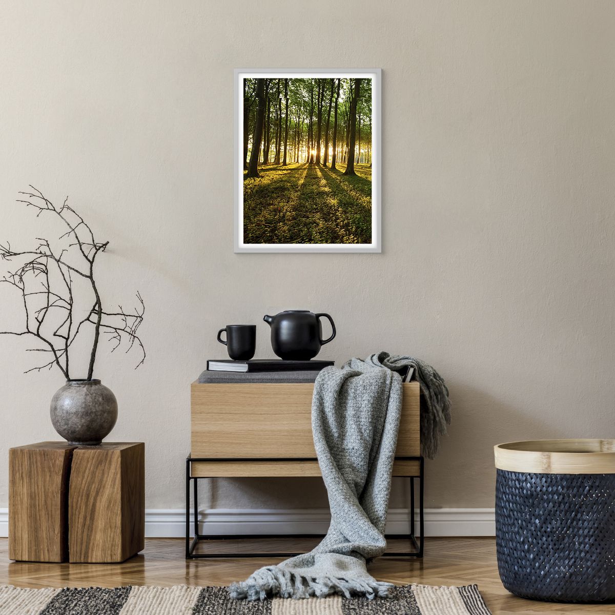 Poster in einem weißen Rahmen Landschaft, Poster in einem weißen Rahmen Wald, Poster in einem weißen Rahmen Natur, Poster in einem weißen Rahmen Bäume, Poster in einem weißen Rahmen Sonnenstrahlen