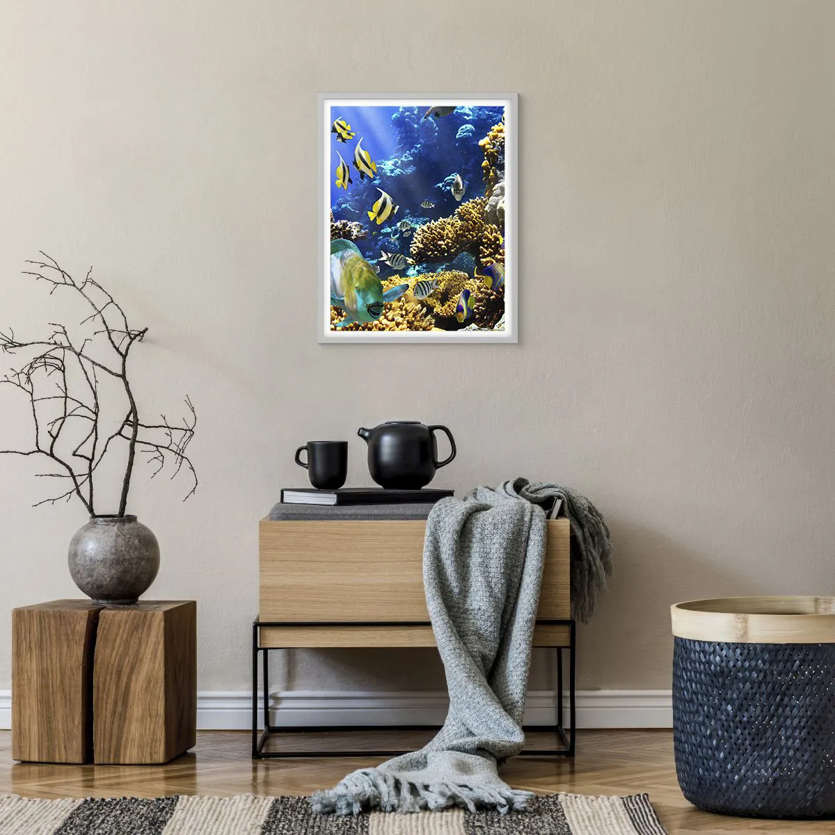 Affiche dans un cadre blanc - Poster - Beaucoup de circulation sur la route des vacances - 40x50 cm