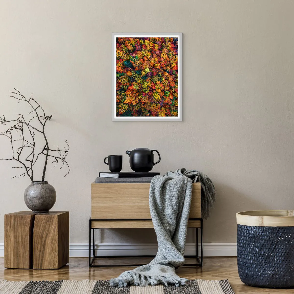 Poster in einem weißen Rahmen - Blumenstrauß aus Herbstbäumen - 40x50 cm