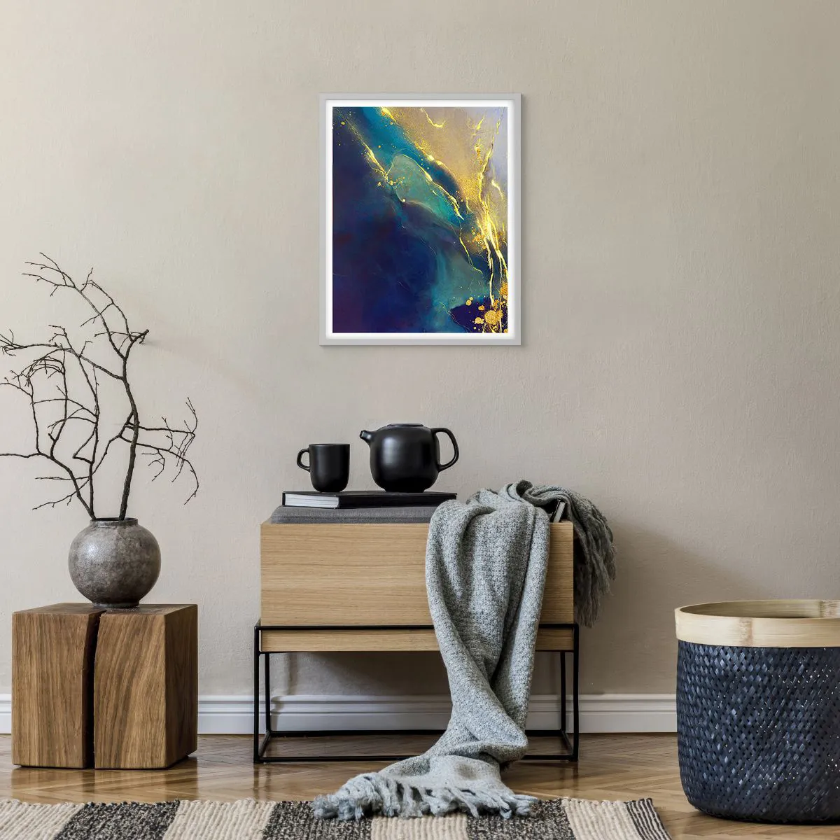 Poster in einem weißen Rahmen - Der goldene Teich - 40x50 cm