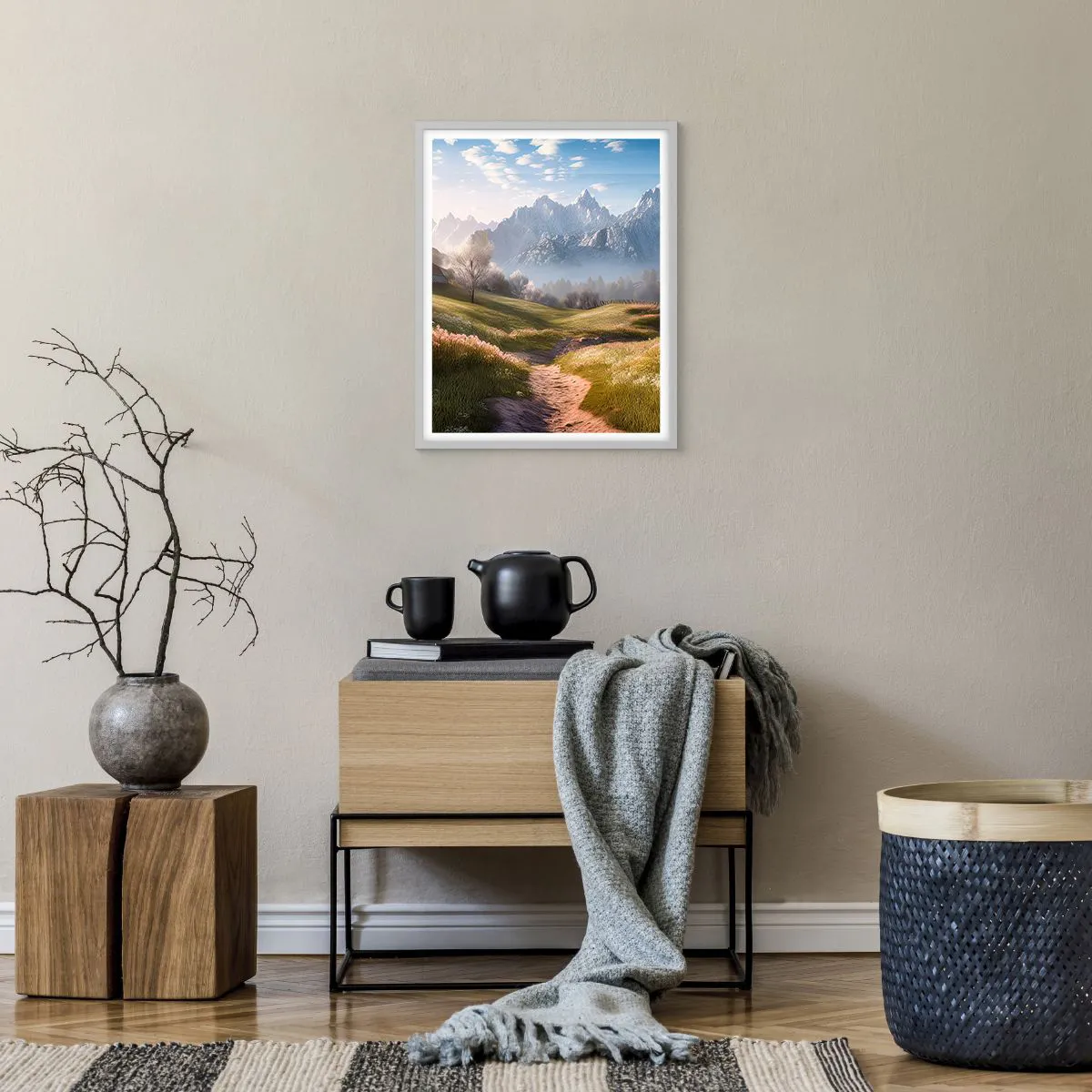 Affiche dans un cadre blanc - Poster - Vallée idyllique - 40x50 cm