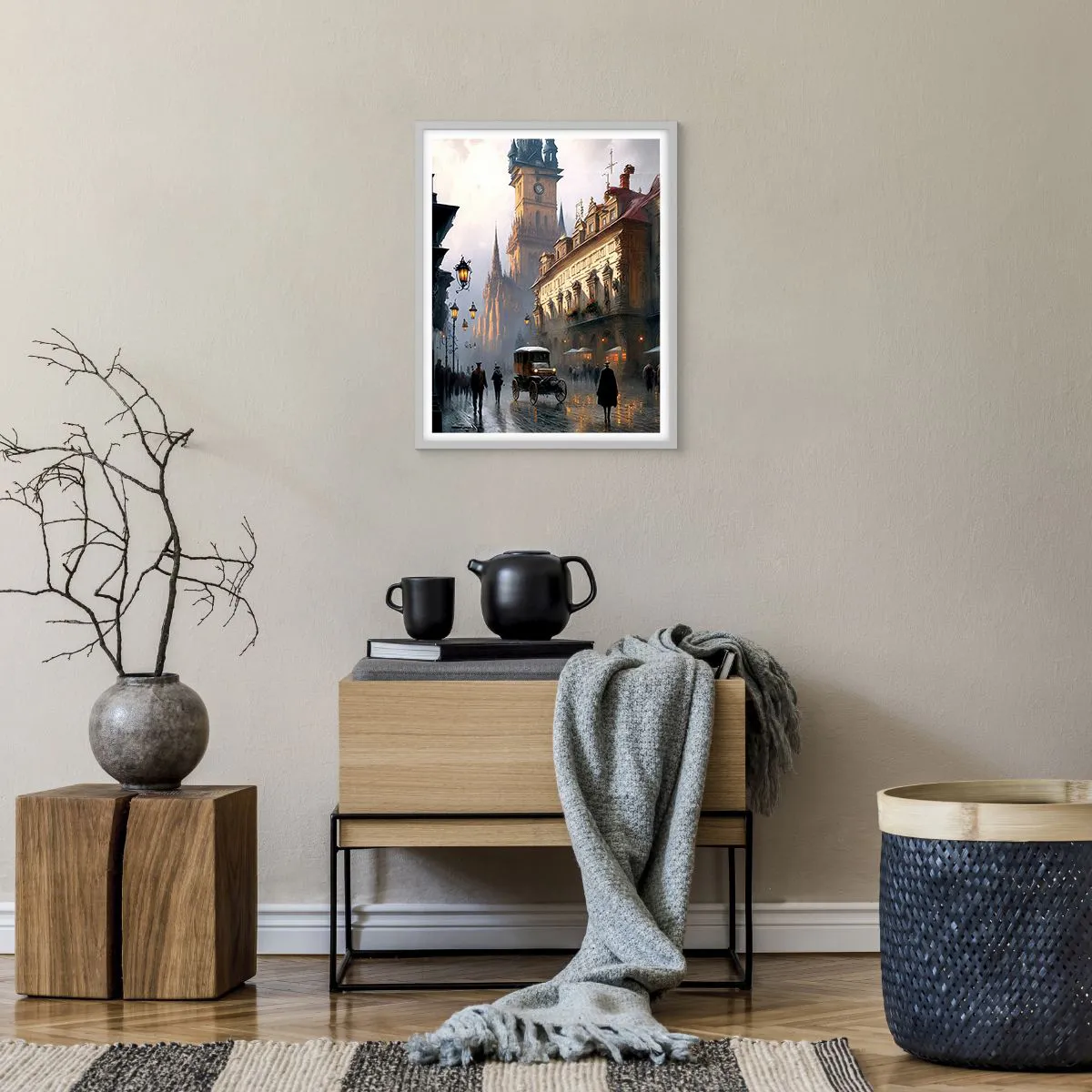 Affiche dans un cadre blanc - Poster - Le charme d'une soirée pragoise - 40x50 cm
