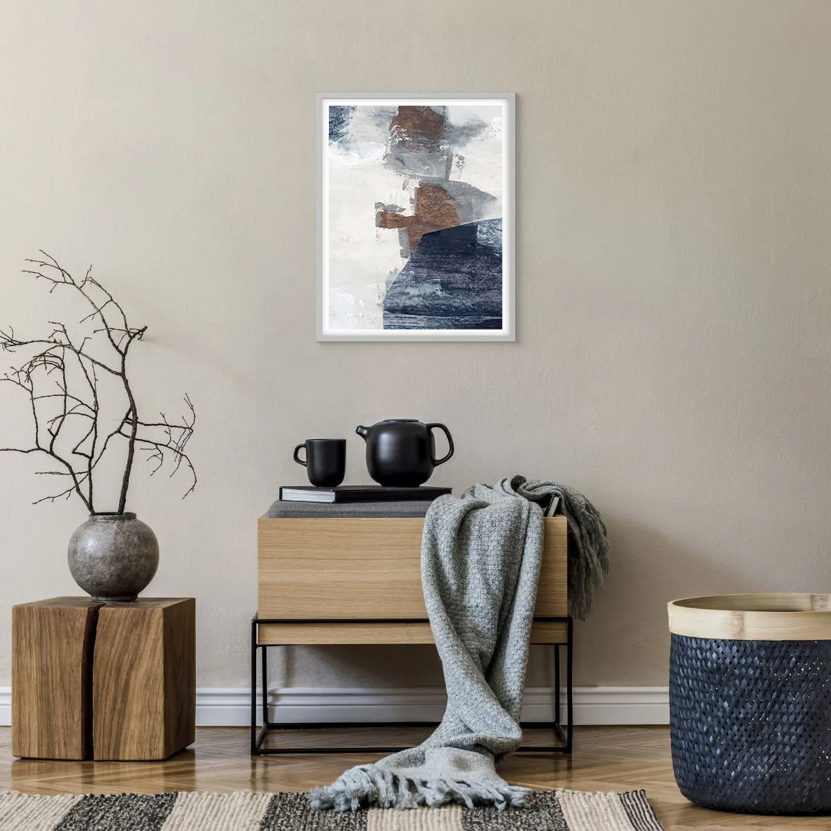 Poster in cornice bianca - Forme blu e marroni - 40x50 cm