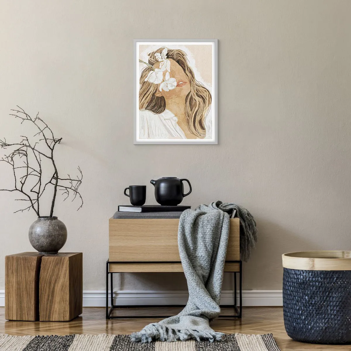 Affiche dans un cadre blanc - Poster - Ravie parmi les fleurs - 40x50 cm