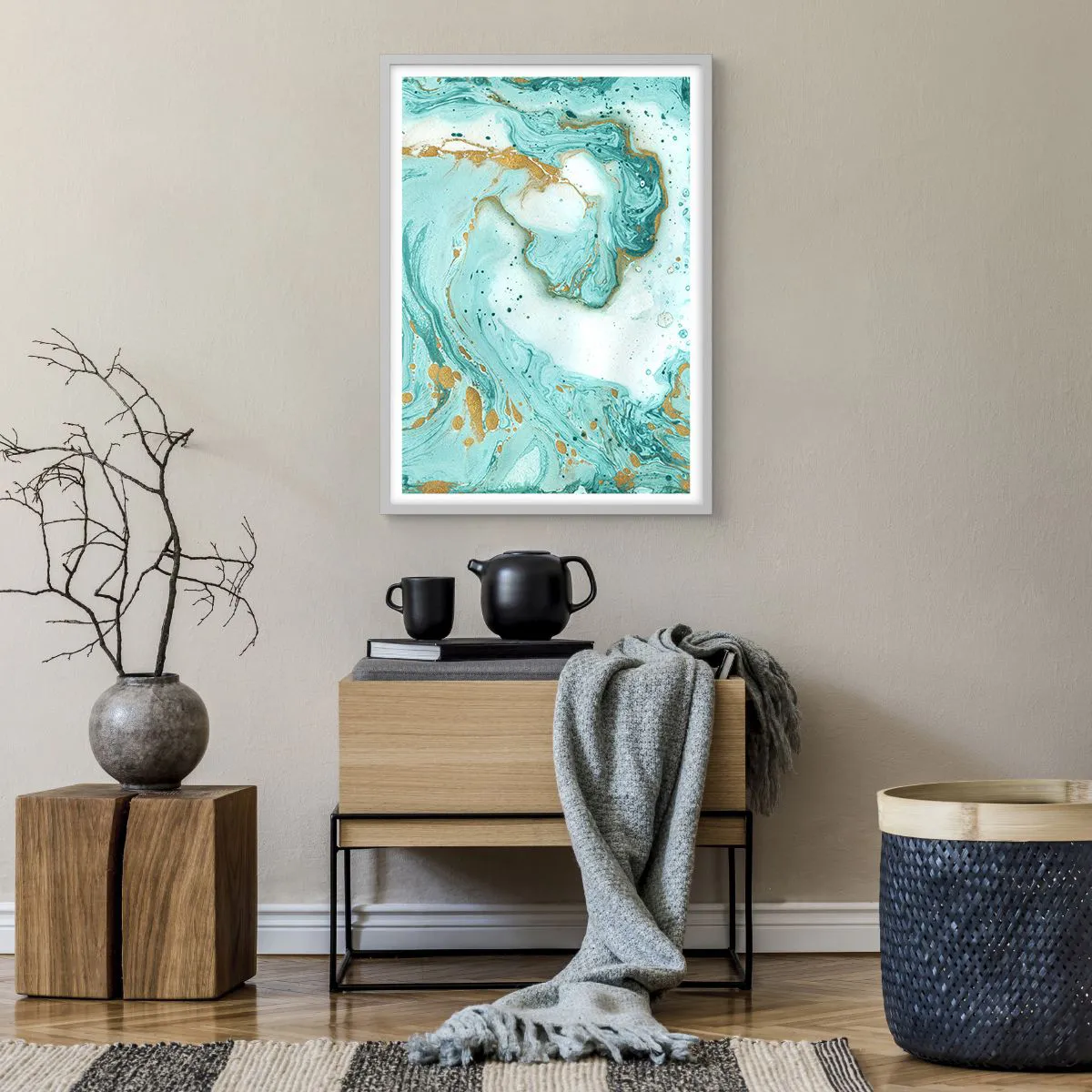 Plagát v bielom ráme - Pod veľkou vlnou z epochy Edo - 50x70 cm