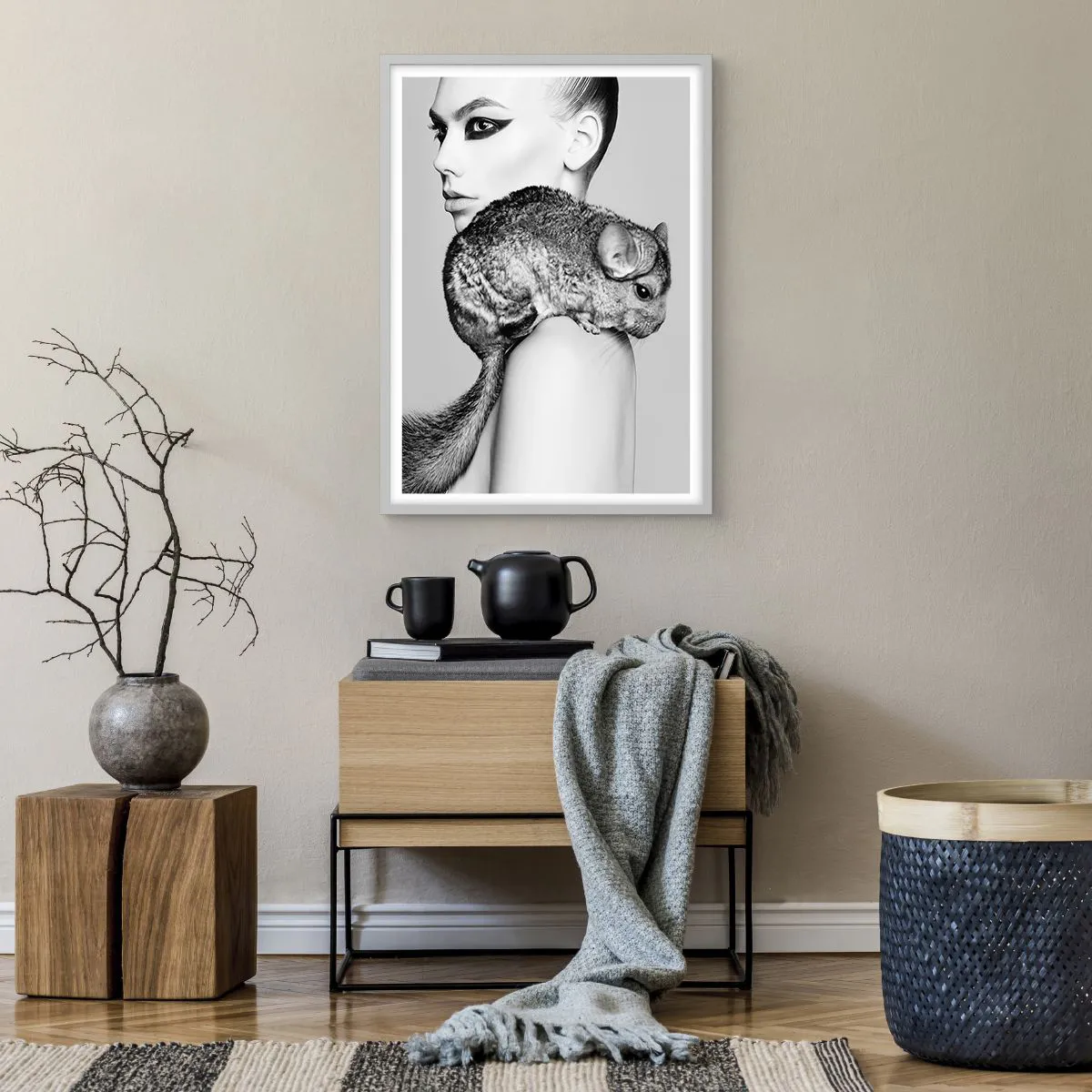 Poster in white frmae - Lady with a Chinchilla - 50x70 cm