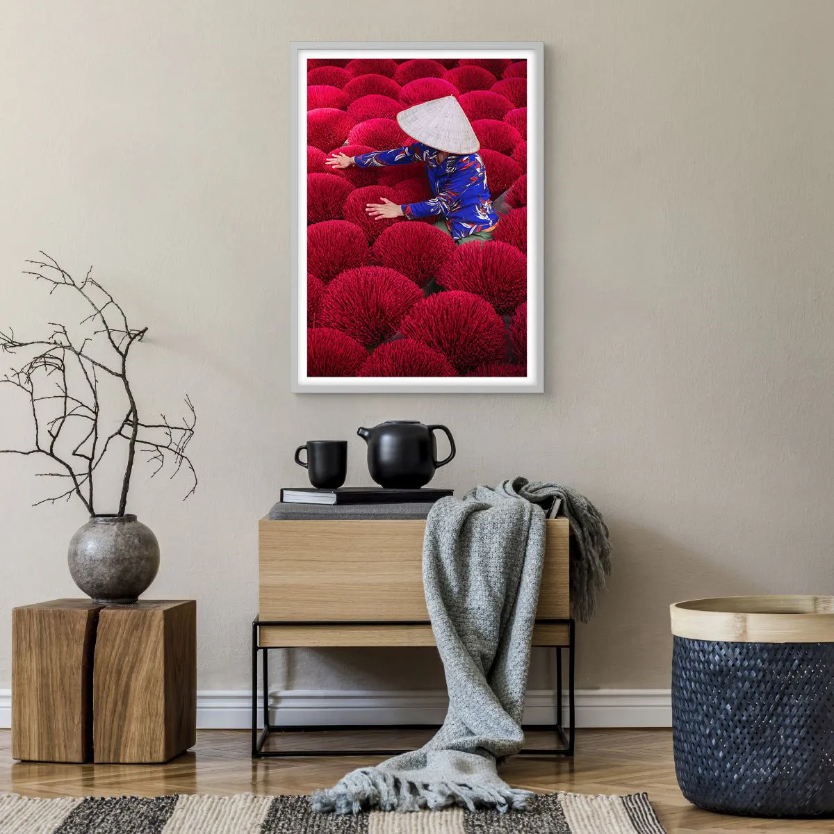 Plakat w białej ramie - Na ryżowym polu - 50x70 cm