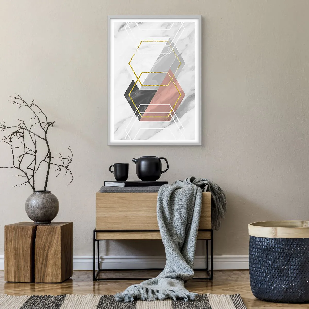 Plakat w białej ramie - Kompozycja łańcuchowa - 50x70 cm