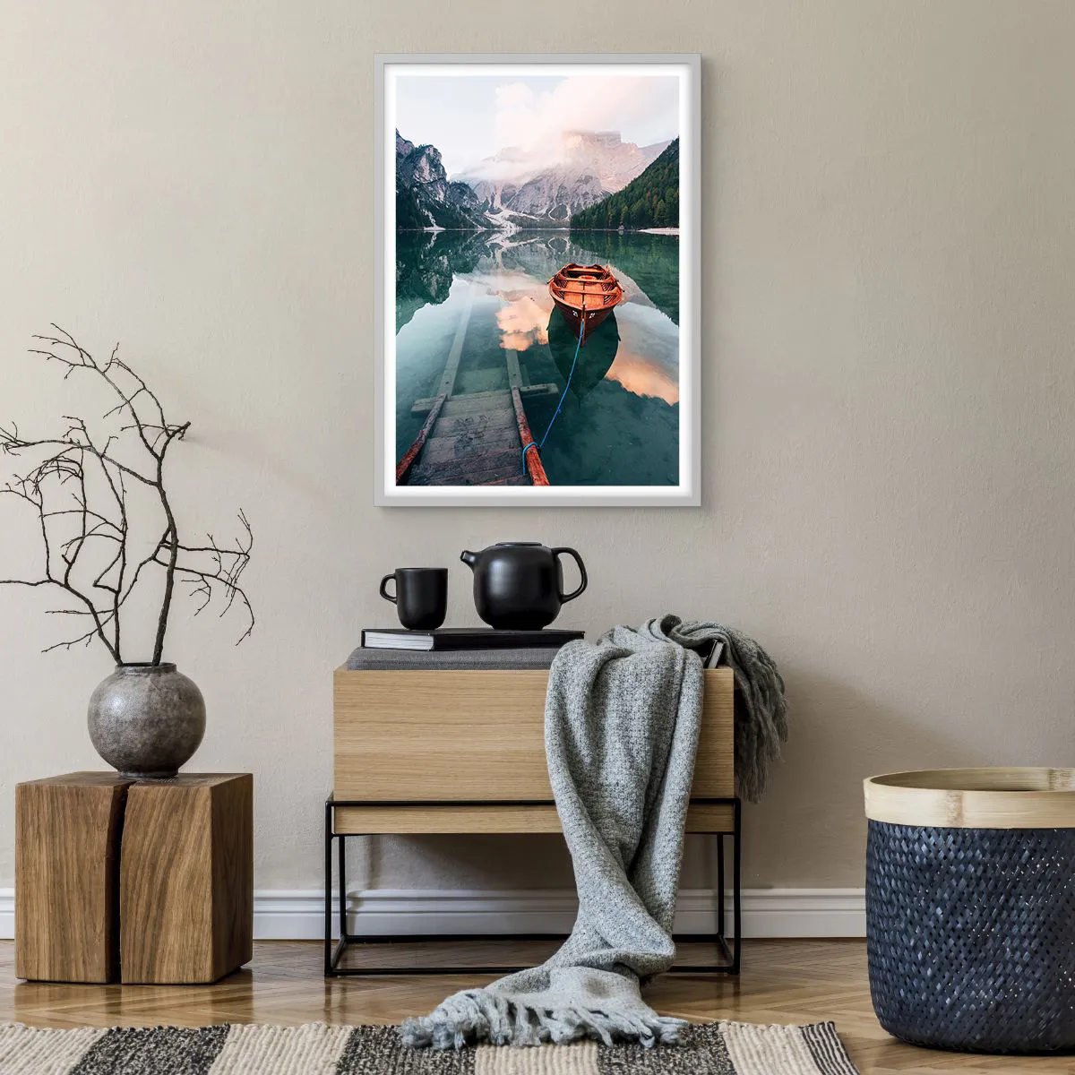 Poster in cornice bianca - Il sogno tranquillo dei monti - 50x70 cm