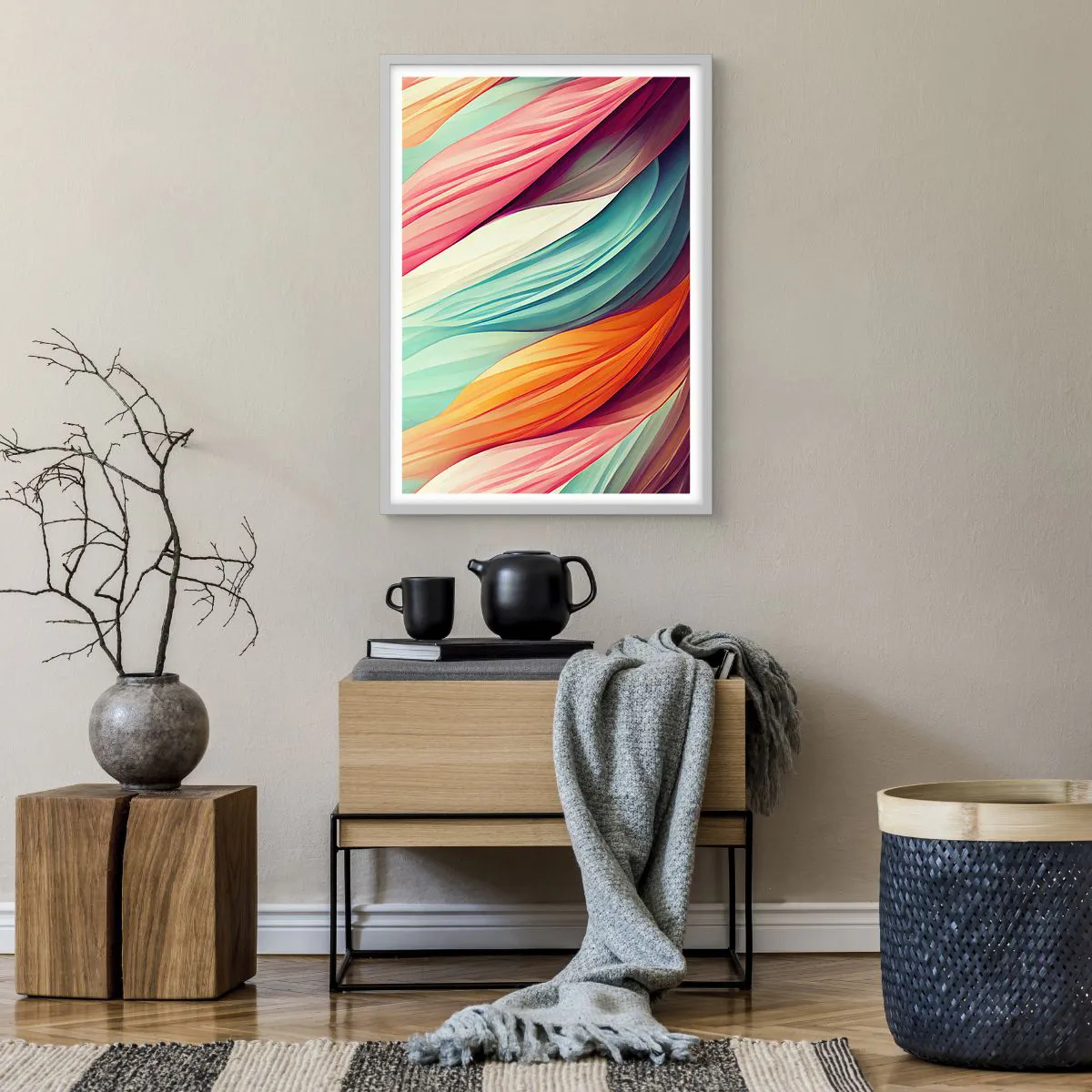 Poster in cornice bianca - Intreccio arcobaleno - 50x70 cm