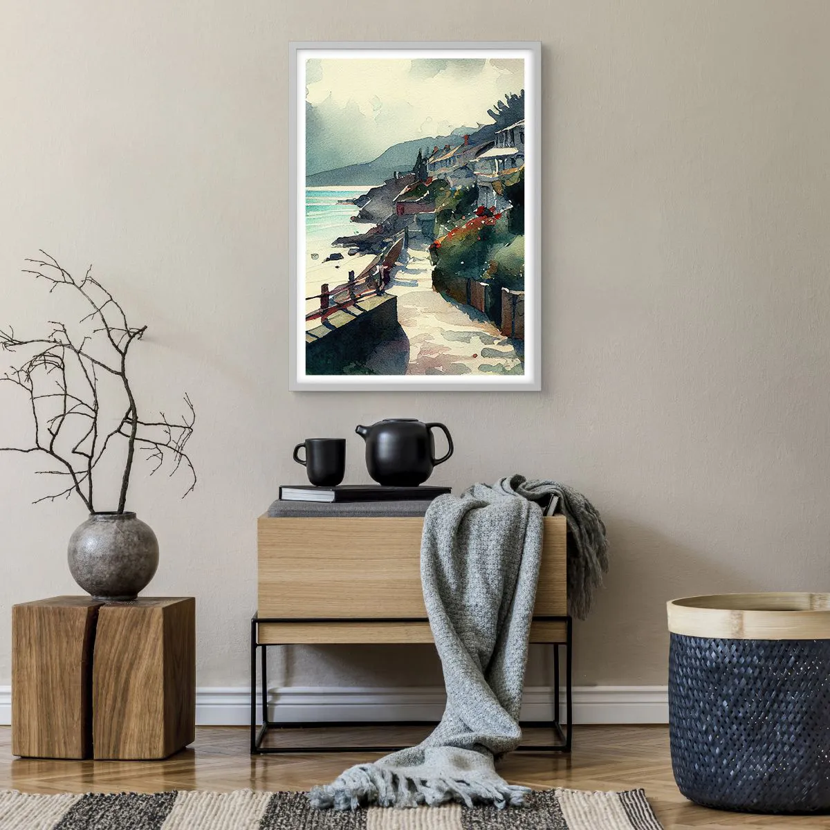 Poster in cornice bianca - Cittadina mediterranea - 50x70 cm