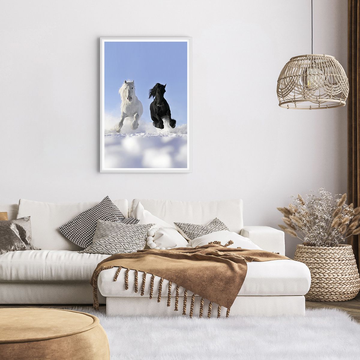 Poster in einem weißen Rahmen Tiere, Poster in einem weißen Rahmen Pferd, Poster in einem weißen Rahmen Winter, Poster in einem weißen Rahmen Natur, Poster in einem weißen Rahmen Galopp