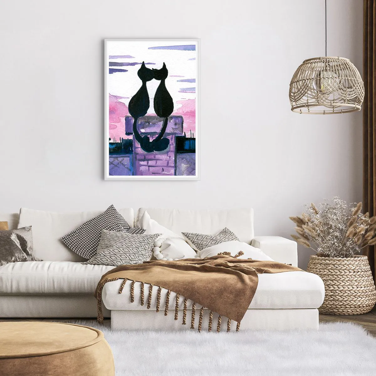 Affiche dans un cadre blanc - Poster - Rendez-vous sous la lune - 61x91 cm