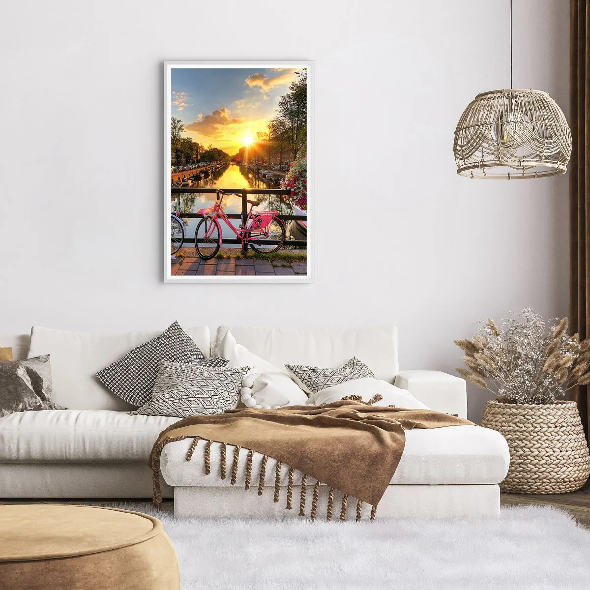 Plagát v bielom ráme - Jarné ráno v Amsterdame - 61x91 cm