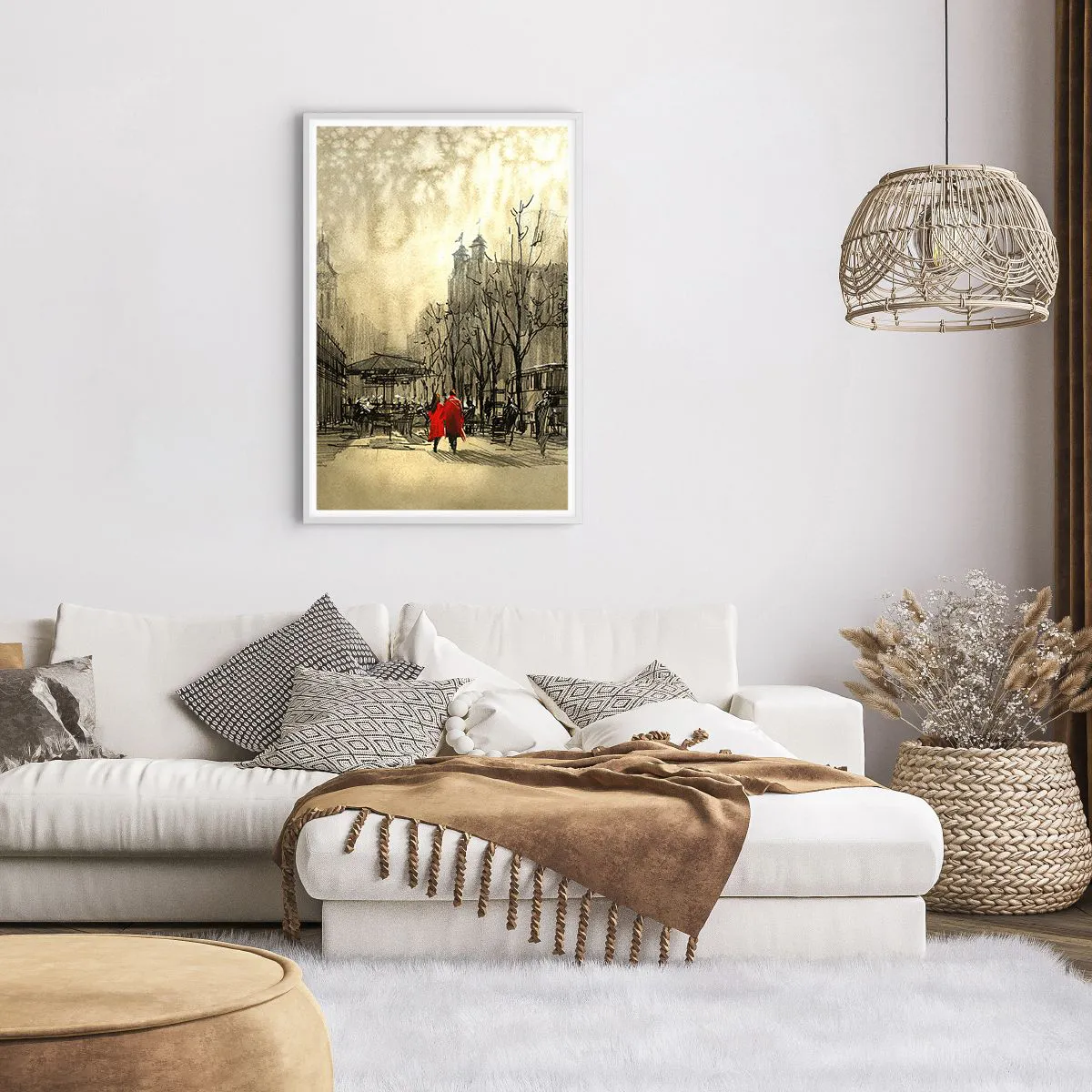 Póster en marco blanco - Cita en la niebla de Londres  - 61x91 cm