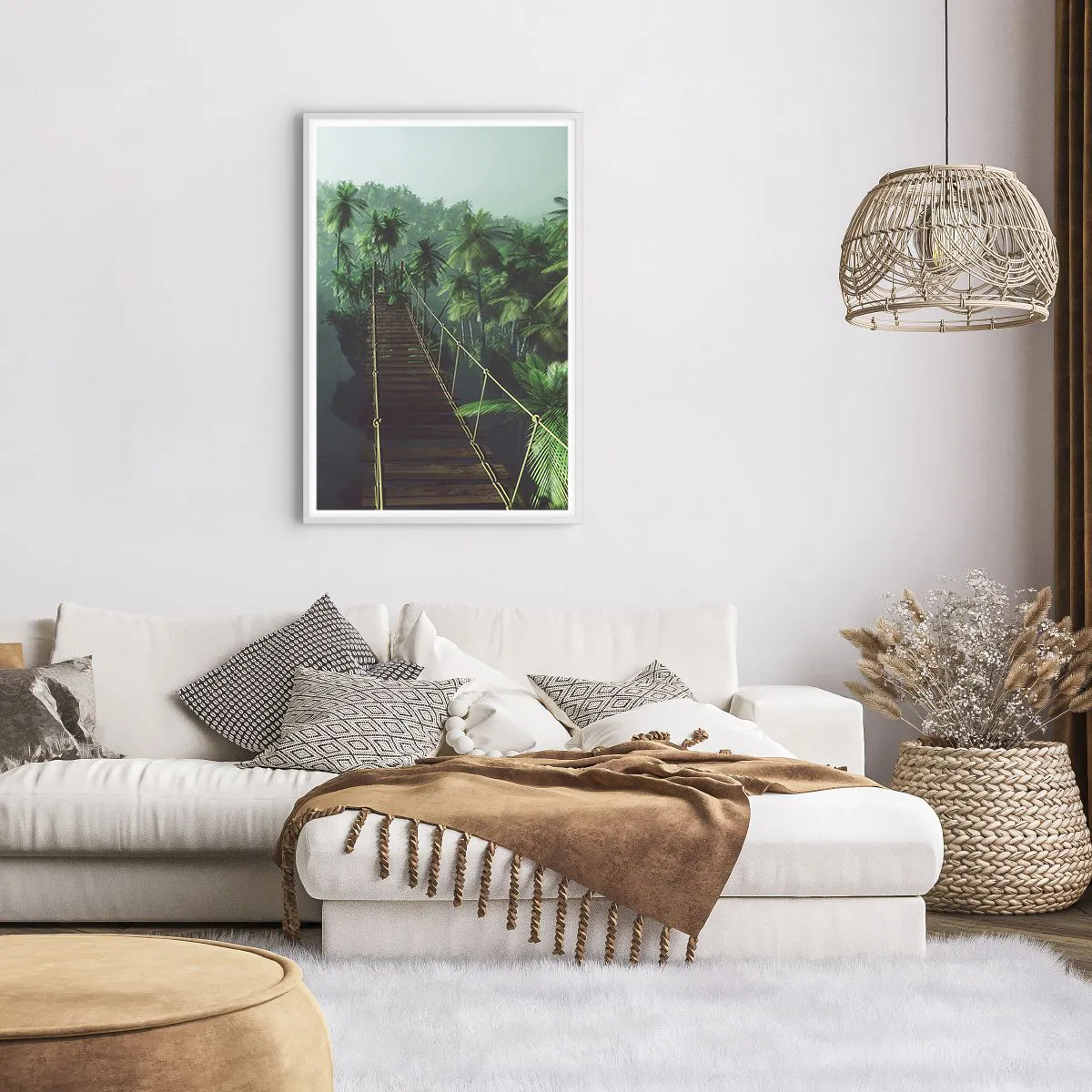 Plakát v bílém rámu - U vodopádu zeleně - 61x91 cm