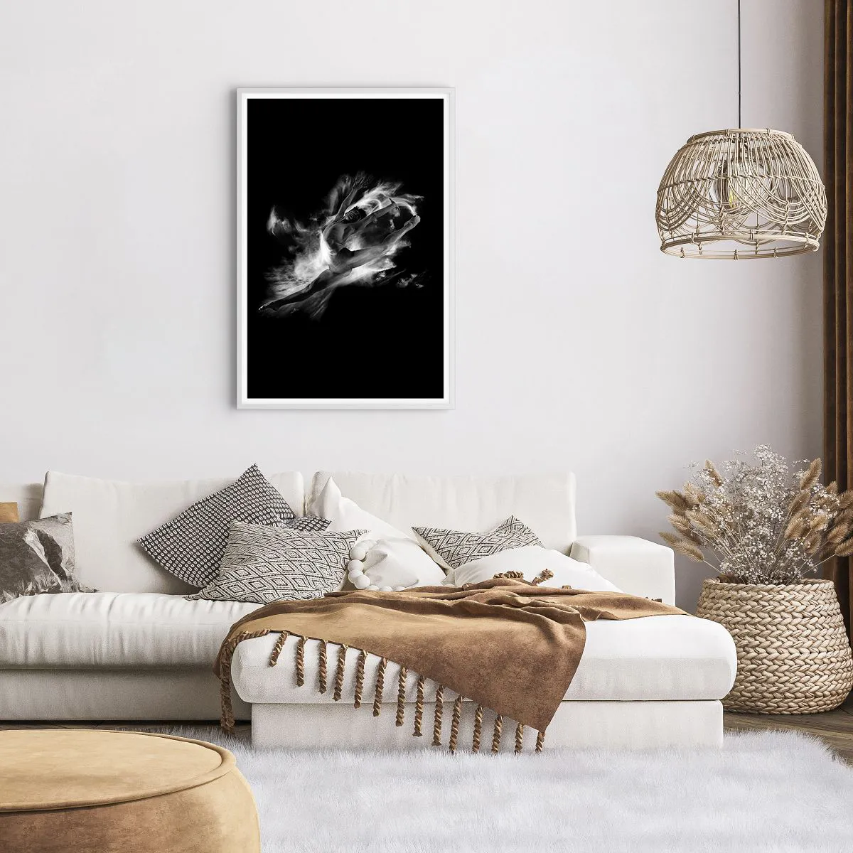 Poster in einem weißen Rahmen - Im Flug hängen geblieben - 61x91 cm