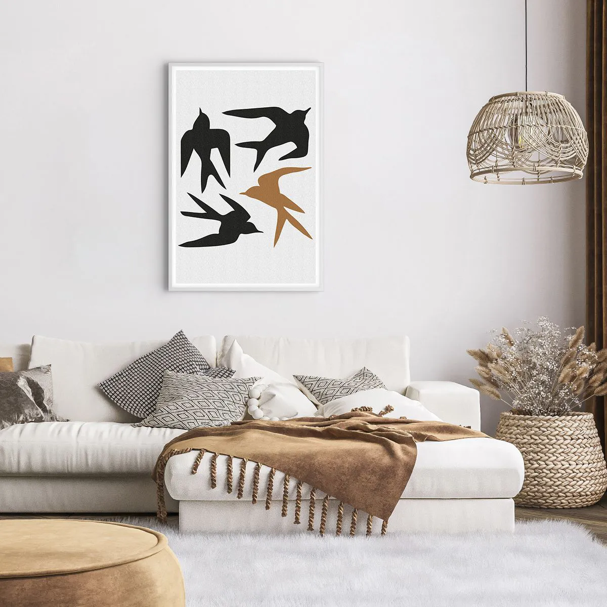 Poster in een witte lijst - Zwaluwen spel - 61x91 cm