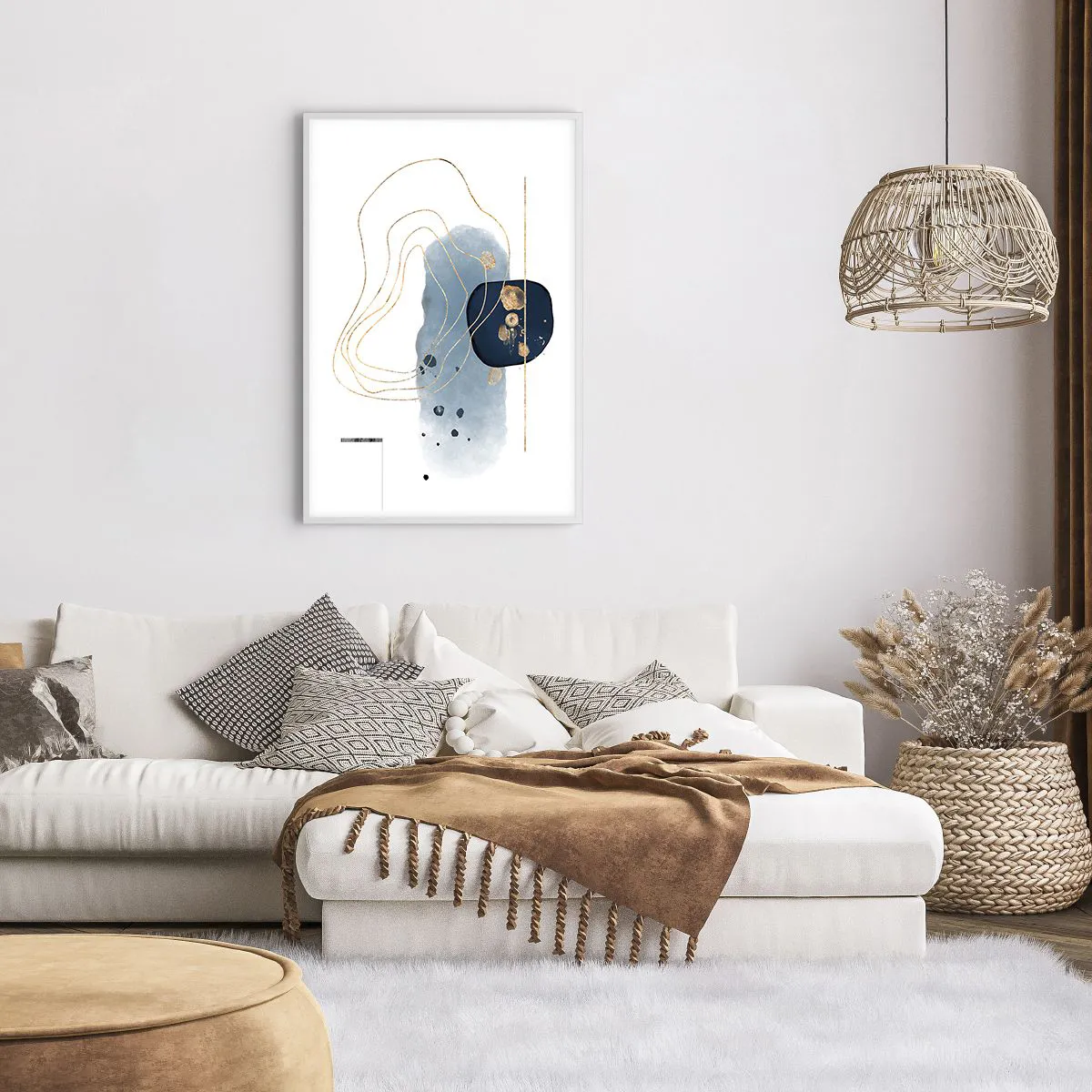 Poster în ramă albă - Fantezie albastru-auriu - 61x91 cm