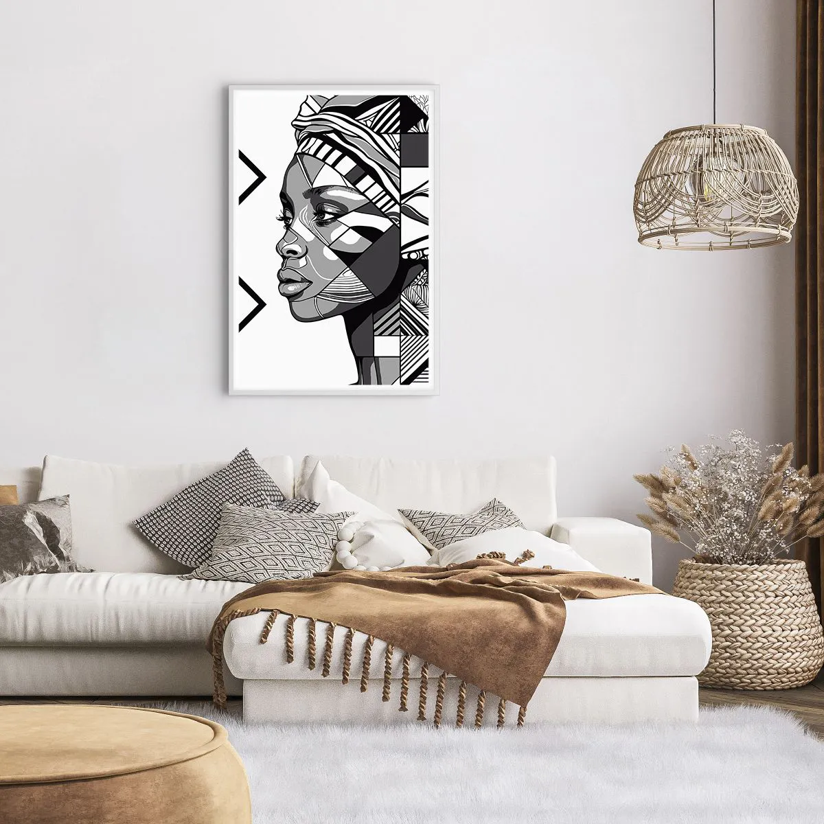 Pôster em moldura branca - Retrato étnico - 61x91 cm