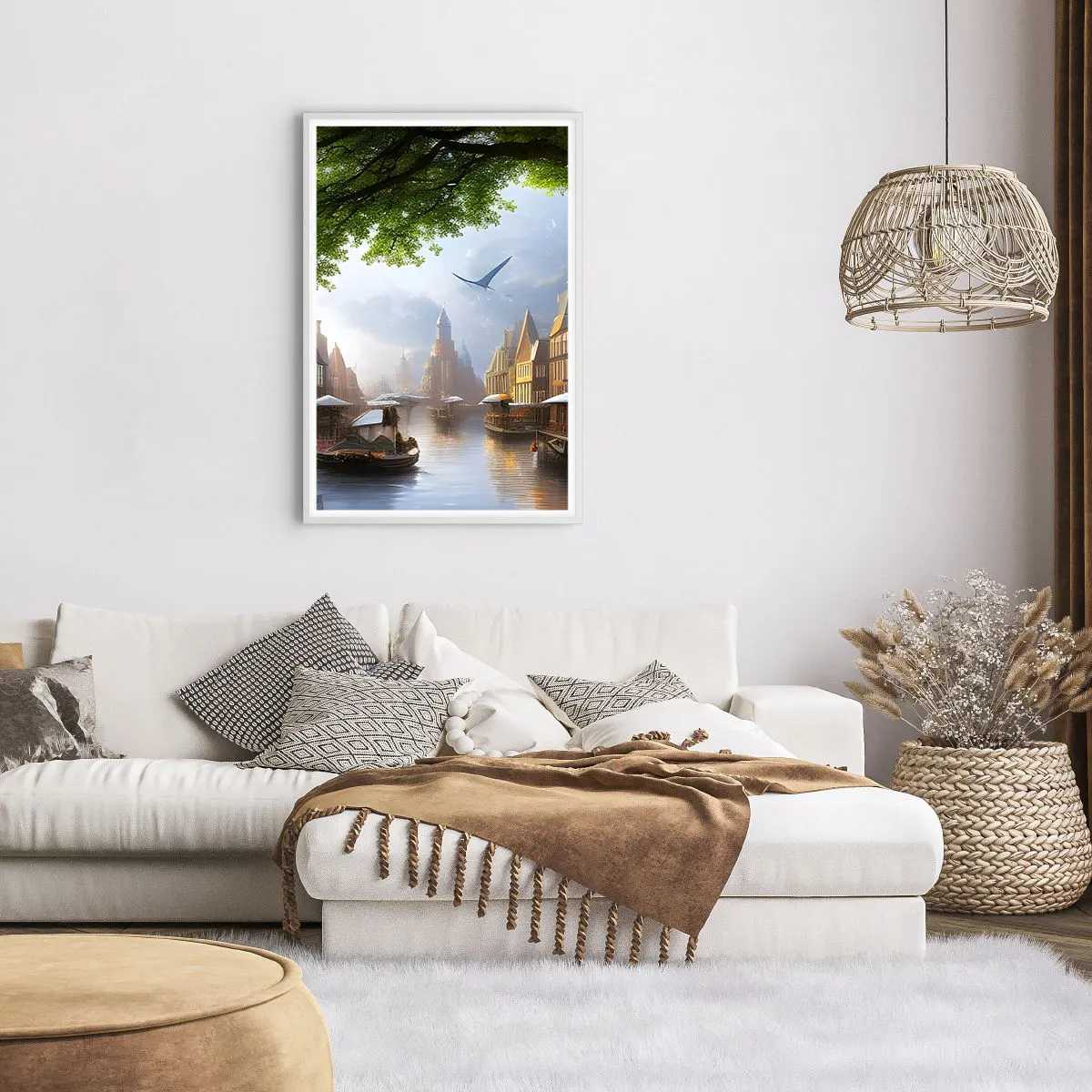 Plagát v bielom ráme - Holandská mestská krajinka - 61x91 cm