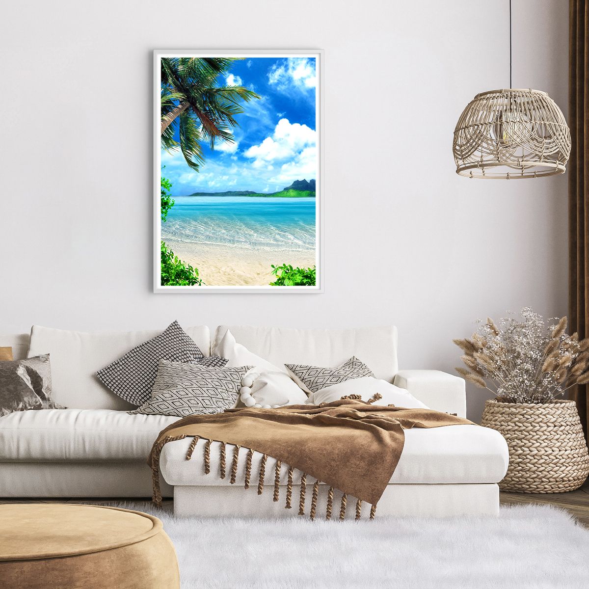 Affiche dans un cadre blanc Paysage, Affiche dans un cadre blanc Océan, Affiche dans un cadre blanc Plage, Affiche dans un cadre blanc Île Mystérieuse, Affiche dans un cadre blanc Tropiques